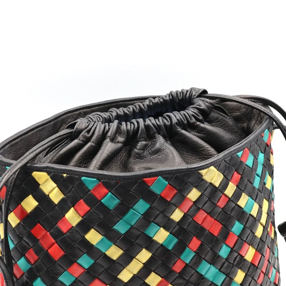 Gino Ferruzzi Bucket Bag Vintage Women Multi Woven Leather Crossbody Italy Purse